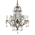 Люстра бронзового цвета с 6-ю лампами и подвесками из оптического стекла в классическом стиле Feiss варинант исполнения - 1 | Loft Concept в Барнауле