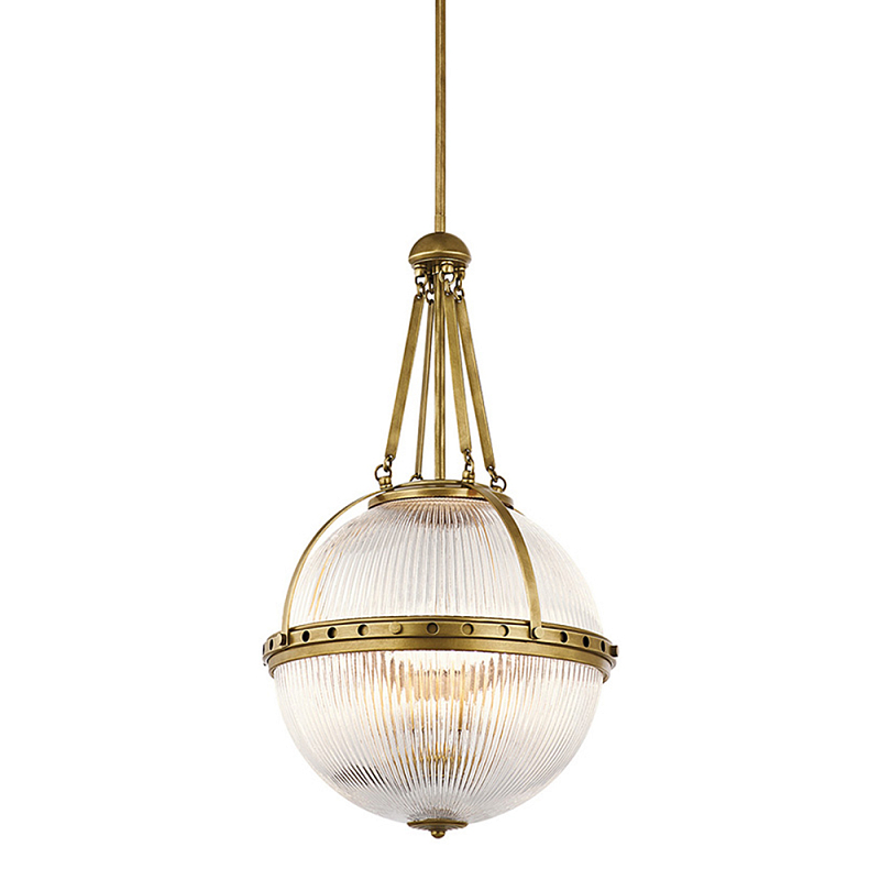 Подвесной светильник с рифленым стеклянным плафоном в форме шара Kichler Латунь Прозрачное Стекло Никель в Барнауле | Loft Concept 