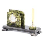 Настольный письменный набор из змеевика с визитницей с часами и ручкой Successful Leader варинант исполнения - 2 | Loft Concept в Барнауле