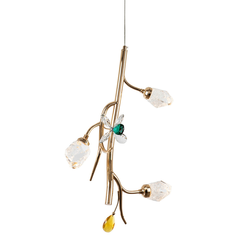 Подвесной светильник с хрустальными плафонами и декором Alvere Crystal Hanging Lamp Золотой Прозрачный Янтарный Изумрудный в Барнауле | Loft Concept 