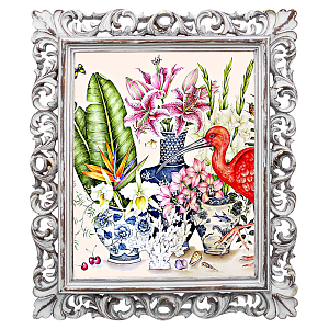 Постер Scarlet Ibis and Flowers Poster