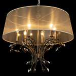 Люстра подвесная круглая с тканевым полупрозрачным абажуром и подвесками 6 ламп Gilded Elegance варинант исполнения - 5 | Loft Concept в Барнауле