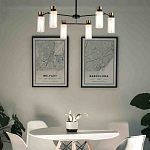 Люстра потолочная с 6-ю цилиндрическими плафонами из стекла и черным каркасом Noir Poise варинант исполнения - 3 | Loft Concept в Барнауле