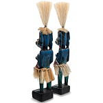 Комплект из 2-х деревянных статуэток Asmat Straw Headdress Statuettes Blue Colorful Tattoo варинант исполнения - 2 | Loft Concept в Барнауле