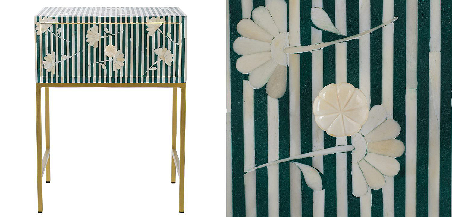 Тумбочка Green Flower Indian Bone Inlay nightstand Тумбочка Green Flower Indian Bone Inlay nightstand - Loft-Concept в Барнауле