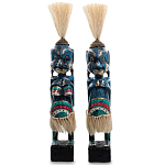 Комплект из 2-х деревянных статуэток Asmat Straw Headdress Statuettes Blue Colorful Tattoo варинант исполнения - 4 | Loft Concept в Барнауле