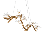 Люстра подвесная линейная с прозрачными стеклянными птичками на ветвях Serip Voa варинант исполнения - 8 | Loft Concept в Барнауле