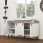 Комод белый с 4-мя дверцами и бежевой столешницей на металлических ножках DEA CONSOLE TABLE LIGHT MOCHA WHITE варинант исполнения - 2 | Loft Concept в Барнауле