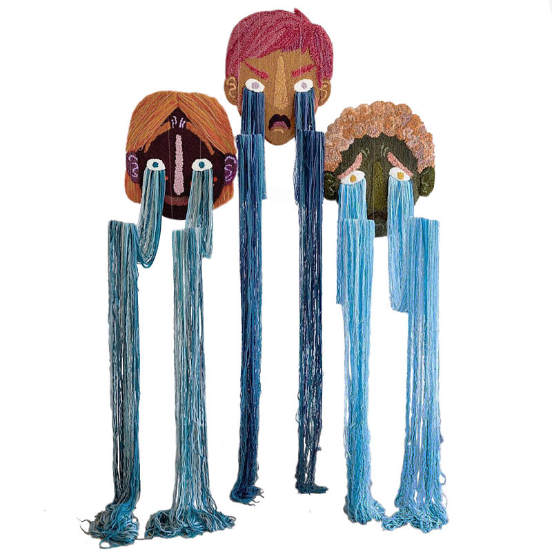 Вязаный Арт-Объект на стену из трех элементов Triptych Терракотовый Синий в Барнауле | Loft Concept 