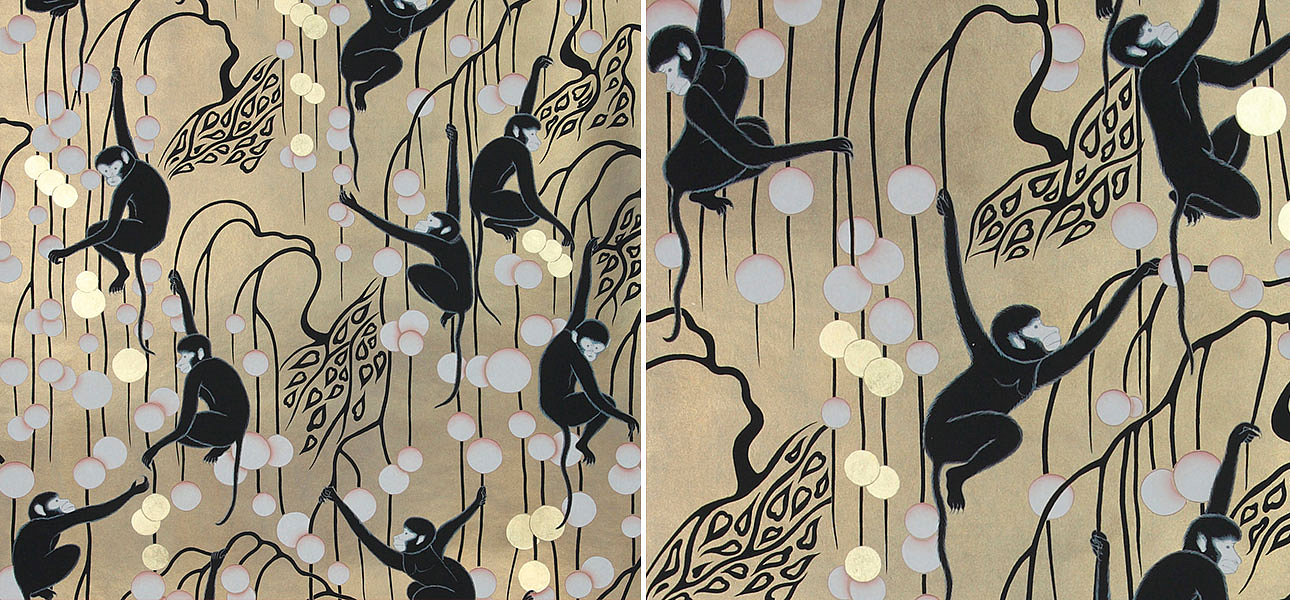Обои ручная роспись Deco Monkeys Special Colourway on Brushed Gold gilded paper Обои ручная роспись Deco Monkeys Special Colourway on Brushed Gold gilded paper - Loft-Concept в Барнауле