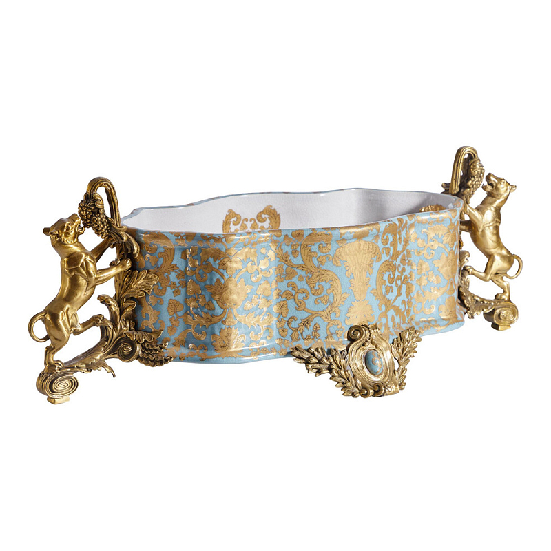 Чаша с орнаментом на бронзовых ножках в виде львов Eden Garden Голубой Бронза в Барнауле | Loft Concept 