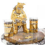 Икорница со стопками с декором "Рыбак с санями" с гравировкой на подставке из натуральных камней Агат Мрамор Decorative Cavair Dishes варинант исполнения - 2 | Loft Concept в Барнауле