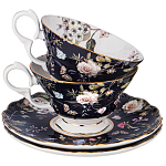 Чайный набор из фарфора темно-синий с рисунком цветов на 6 персон 12 предметов 280 мл Garden Whisper Porcelain Set  варинант исполнения - 1 | Loft Concept в Барнауле