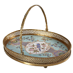 Блюдо овальное с ручкой и голубым фарфоровым дном с цветочным рисунком Blue Garden варинант исполнения - 1 | Loft Concept в Барнауле