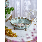 Чаша из голубого фарфора на бронзовых ножках с рисунком цветов и фигурками стрекоз Blue Garden варинант исполнения - 3 | Loft Concept в Барнауле