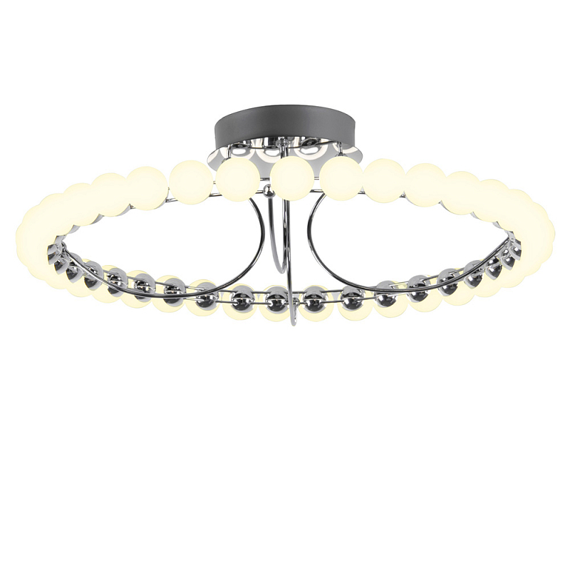 Люстра кольцевая потолочная с круглыми плафонами белого цвета PEARLS Suspension 60 Хром Латунь Белый Люстра кольцевая потолочная с круглыми плафонами белого цвета PEARLS Suspension 60 Хром Латунь Белый в Барнауле | Loft Concept