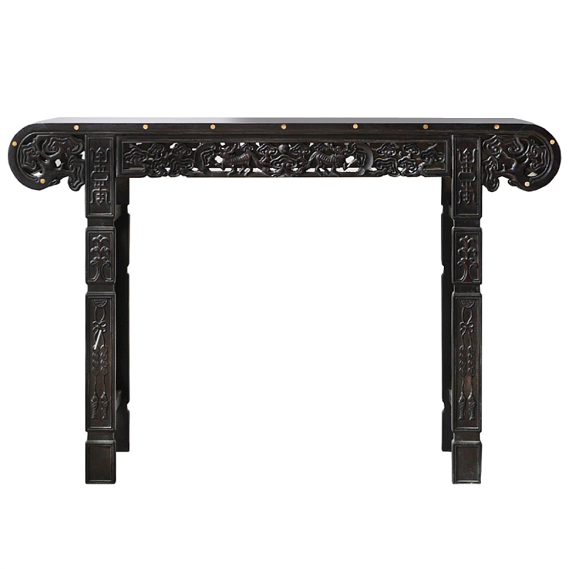 Черная резная консоль в Китайском стиле из массива Black Dragon Console Черный Золотой в Барнауле | Loft Concept 