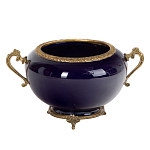 Чаша темно-синяя фарфоровая с бронзовыми ручками и ажурным ободком Eden Garden варинант исполнения - 1 | Loft Concept в Барнауле