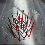 Дизайнерский журнальный стол с круглой прозрачной столешницей и основанием в виде красных металлических тросов Wires варинант исполнения - 1 | Loft Concept в Барнауле