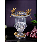 Ваза из прозрачного стекла на бронзовой подставке с ободком и ручками в виде стрекоз Eden Garden варинант исполнения - 2 | Loft Concept в Барнауле