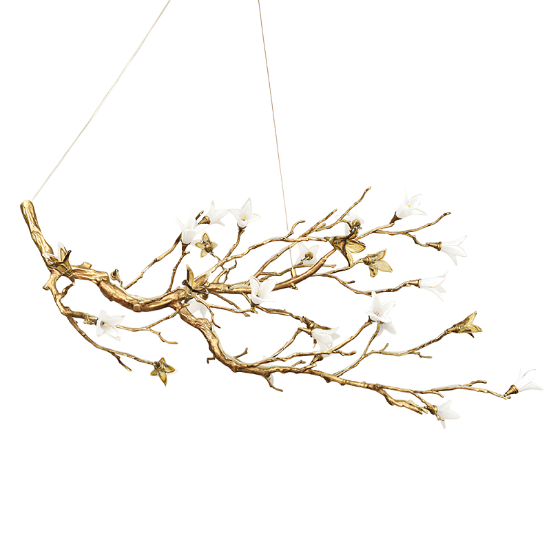 Люстра в виде золотой ветки с цветами Glass Flower Pendant Light Латунь Люстра в виде золотой ветки с цветами Glass Flower Pendant Light Латунь в Барнауле | Loft Concept