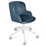 Стул с мягкой синей обивкой из велюра и подъемно-поворотным механизмом на белых колесиках Harper Blue and White варинант исполнения - 1 | Loft Concept в Барнауле