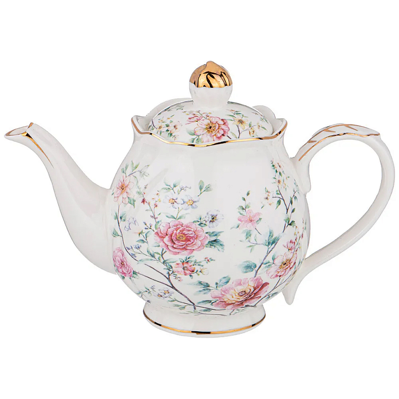 Чайник из фарфора белый с цветочным принтом Flower Porcelain Collection Белый Мульти в Барнауле | Loft Concept 