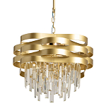 Люстра цвета матового золота с металлическими лентами и длинными прозрачными подвесками Gilded Waves варинант исполнения - 1 | Loft Concept в Барнауле