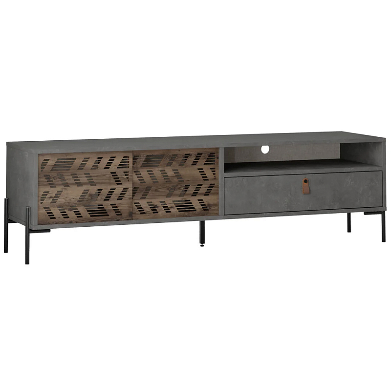 ТВ-тумба с раздвижными дверцами Mallin Metal TV Stand Серый Коричневый Черный ТВ-тумба с раздвижными дверцами Mallin Metal TV Stand Серый Коричневый Черный в Барнауле | Loft Concept