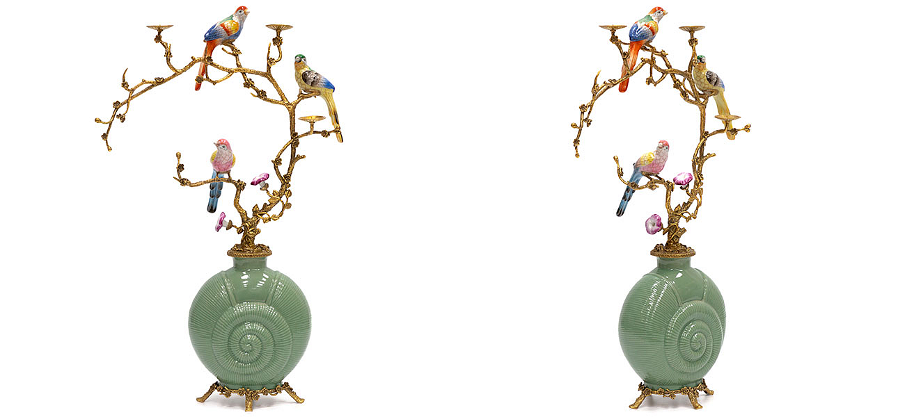 Ваза фарфоровая зеленая с фигурками птиц Porcelain bird Ваза фарфоровая зеленая с фигурками птиц Porcelain bird - Loft-Concept в Барнауле