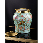 Ваза округлой формы из фарфора с рисунком и бронзовой крышкой Turquoise Blooming Garden варинант исполнения - 2 | Loft Concept в Барнауле