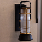 Настенный фонарь цилиндрической формы с рифленым стеклом в золотом каркасе на черном прямоугольном основании Eurofase варинант исполнения - 9 | Loft Concept в Барнауле