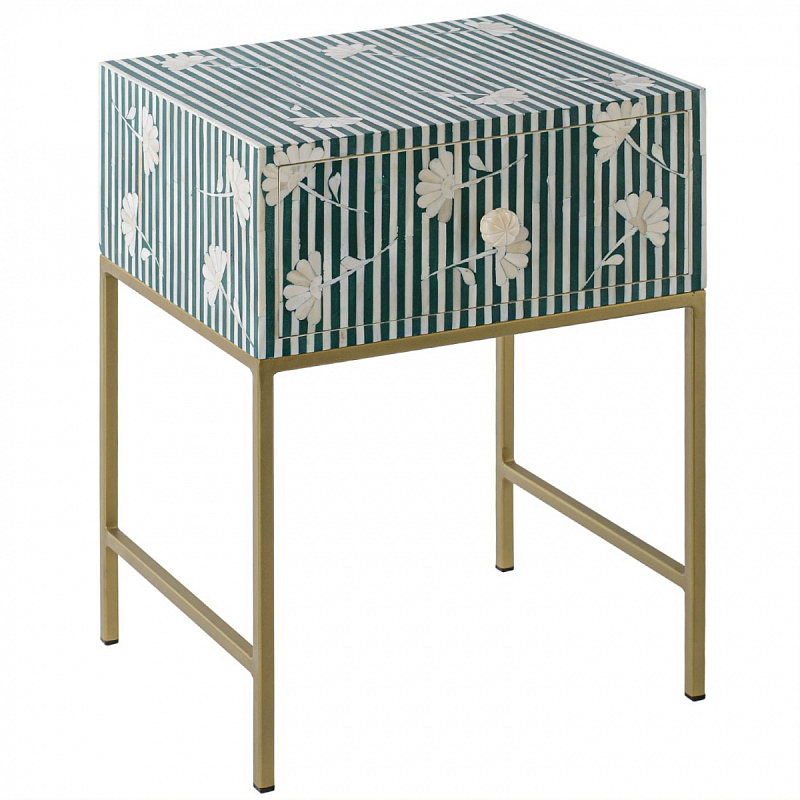 Тумбочка Green Flower Indian Bone Inlay nightstand Зеленый Тумбочка Green Flower Indian Bone Inlay nightstand Зеленый в Барнауле | Loft Concept