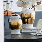 Ваза белая с крышкой и золотистыми фрагментами 46 см Chinoiserie Ceramics варинант исполнения - 1 | Loft Concept в Барнауле