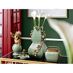 Ваза зеленого цвета из фарфора с бронзовыми ручками в виде драконов и рельефным цветочным декором Eden Garden porcelain and bronze варинант исполнения - 8 | Loft Concept в Барнауле