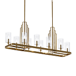 Люстра прямоугольная цвета латунь с прозрачными рифлеными цилиндрическими плафонами Kichler варинант исполнения - 1 | Loft Concept в Барнауле