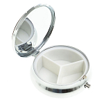 Таблетница карманная круглая с 3-мя отделениями с зеркалом и накладкой из натурального камня Серафинит Silver Stone Pillboxes варинант исполнения - 2 | Loft Concept в Барнауле