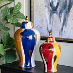 Ваза с крышкой и мазками синего и золого цвета на белом фоне Chinoiserie Ceramics варинант исполнения - 5 | Loft Concept в Барнауле