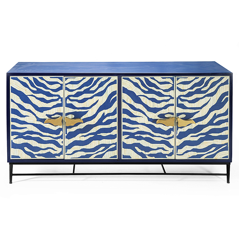 Буфет в гостиную с инкрустацией Bone Inlay Deco Sideboard - Orleans ZEBRA Белый Синий Золотой в Барнауле | Loft Concept 