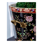 Кашпо из фарфора черная с цветочной росписью и бронзовой стрекозой Spring Garden варинант исполнения - 5 | Loft Concept в Барнауле