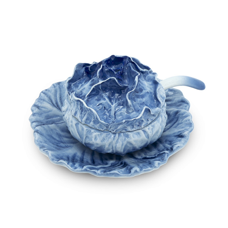 Супница SOUP BOWL CABBAGE SMALL W/PLATE D13 Blue Сапфирово-синий Супница SOUP BOWL CABBAGE SMALL W/PLATE D13 Blue Сапфирово-синий в Барнауле | Loft Concept