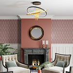 Люстра подвесная с 2-мя пересекающимися круглыми подвесами в черном и золотистом цвете и вертикальными подвесками Ring Horizontal варинант исполнения - 3 | Loft Concept в Барнауле