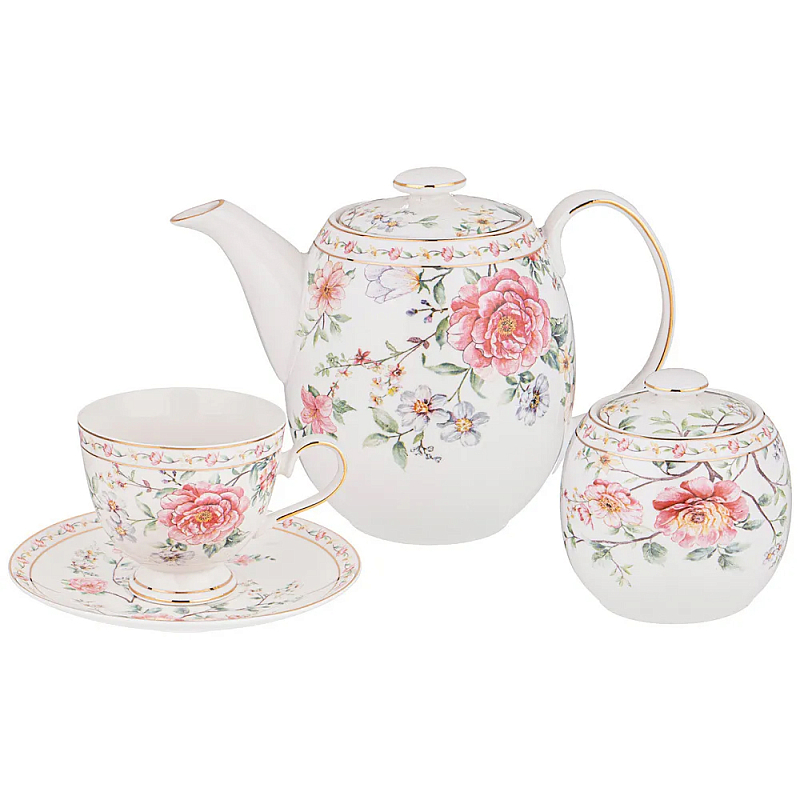 Чайный сервиз из фарфора на 6 персон 14 предметов Flower Porcelain Collection Белый Мульти Чайный сервиз из фарфора на 6 персон 14 предметов Flower Porcelain Collection Белый Мульти в Барнауле | Loft Concept