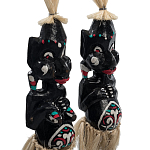 Комплект из 2-х деревянных статуэток Asmat Straw Headdress Statuettes Black Turquoise варинант исполнения - 3 | Loft Concept в Барнауле