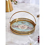 Блюдо круглое с ручкой и голубым фарфоровым дном с цветочным рисунком Blue Garden варинант исполнения - 3 | Loft Concept в Барнауле