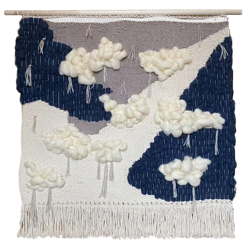 Гобелен из шерсти черно-белый Облака ivory ( слоновая кость ) Черный в Барнауле | Loft Concept 