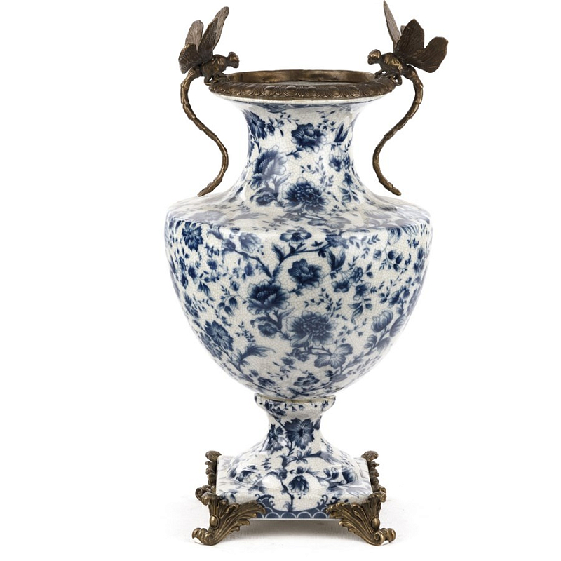 Ваза White and Blue Flowers Vase Белый Бронза Синий Ваза White and Blue Flowers Vase Белый Бронза Синий в Барнауле | Loft Concept