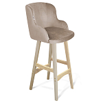 Барный стул со спинкой и подлокотниками на 4-х деревянных ножках Бежевый Велюр Ava Charm варинант исполнения - 1 | Loft Concept в Барнауле