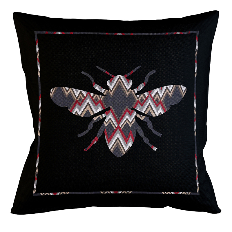 Подушка декоративная пчела цветной орнамент Ikat Pattern Черный Мульти Бежевый Подушка декоративная пчела цветной орнамент Ikat Pattern Черный Мульти Бежевый в Барнауле | Loft Concept