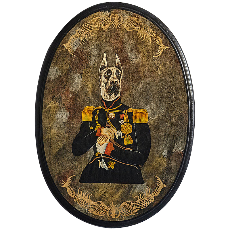 Картина в овальной раме Chinoiserie Great Dane Dog Portrait Золотой Черный Коричневый в Барнауле | Loft Concept 